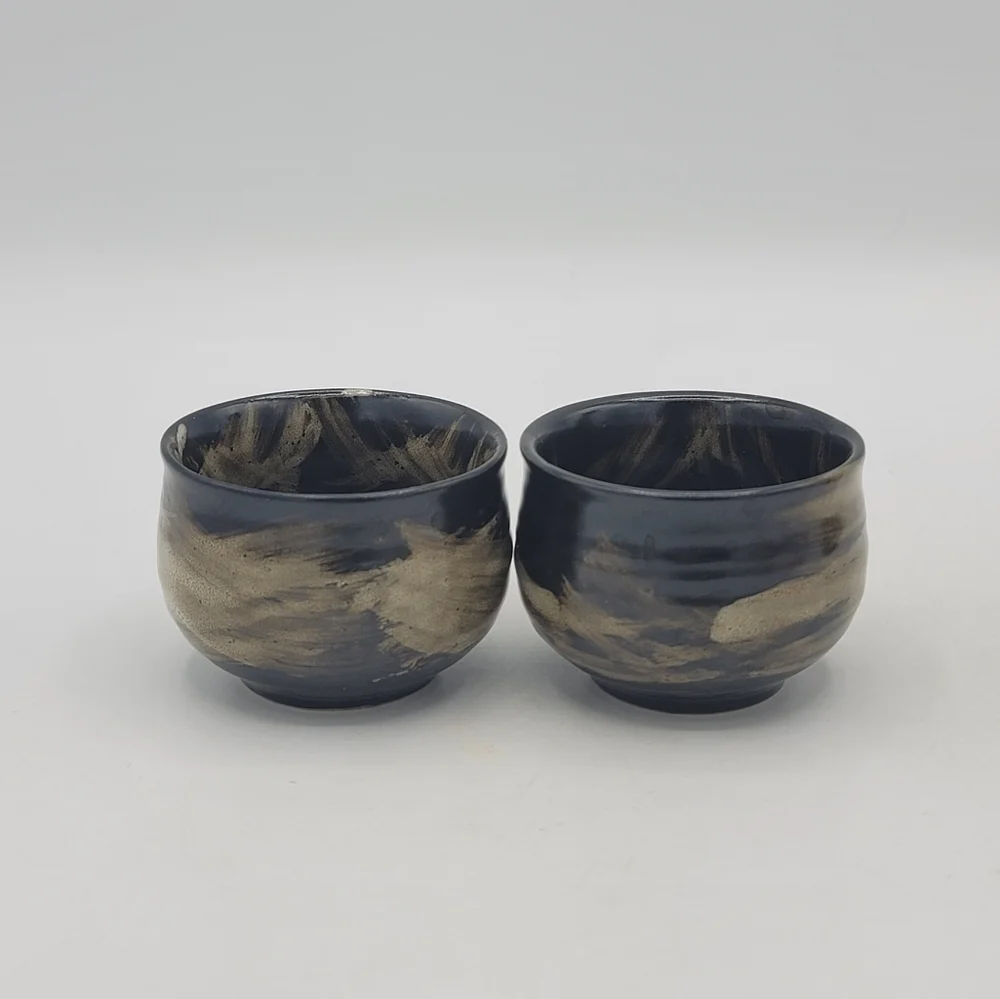 Black & Bronze Japanese Style Sake Set – Tokkuri & Ochoko Cups, 3 Pc Set Vintage